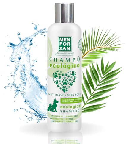 MENFORSAN Very gentle Organic Shampoo for dogs and puppies, With 100 percent Biodegradable Ingredients, Fragrance-free, Transparent, 1 l format
