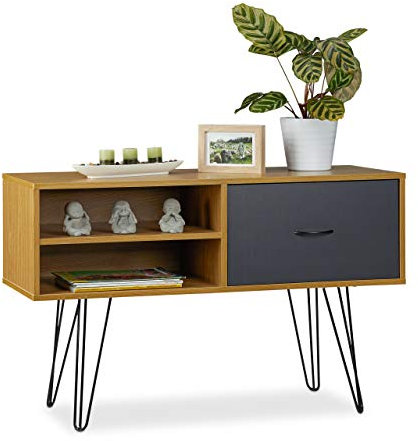 Relaxdays 1 x Sideboard Retro Design, Schublade, Metallbeine, Konsolentisch, Anrichte Vintage HxBxT: 62 x 100 x 38 cm, Mehrfarbig