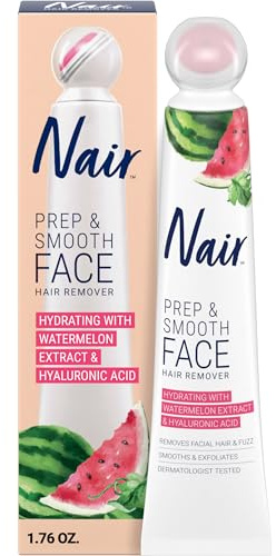 NAIR Prep & Smooth Face Exfoliating Depilatory Cream for Women - Effective Hair Removal for Smooth Skin with Hyaluronic Acid, 1.76 oz