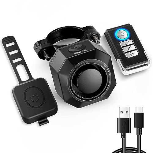WSDCAM Rechargeable Electric Bike Horn Alarm with Remote, 110dB Loud Bike Horn for Adults Waterproof Bicycle Horn with Vibration Bicycle Alarm Anti Theft Electric Scooter Bike Accessories