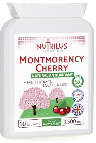Nutrilus Montmorency Cherry 90 Capsules 1500mg - Freeze Dried Tart Cherry Extract - High Strength Supplement - UK Made - Vegan
