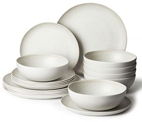 Joviton Home Service de table 18 pièces en mélamine noir mat pour 6 assiettes et bols (tourbillon gris)