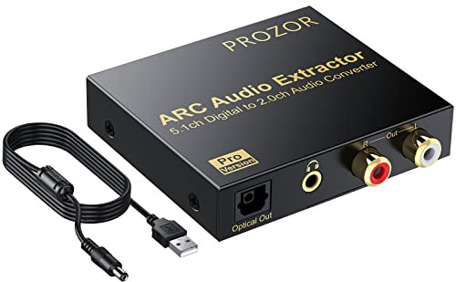 PROZOR HDMI ARC Audio Extractor, 192 kHz DAC-Konverter ARC Audio Extractor unterstützt 5.1-Kanal-Digital-ARC-Audio zu analogem Stereo-Audio RCA L/R optisch und 3,5-mm-Klinken für TV