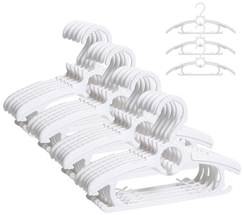 Perchas Infantiles, JSF Juego de 20 Perchas Apilables con Antideslizantes, Ajustable 29-37CM para Ropa Infantil, Ropa de Bebé, Ahorro de Espacio (Blanco)