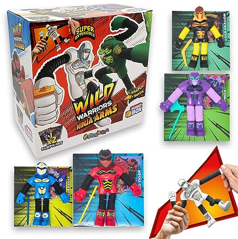 #sbabam, Funny Box Wild Warriors Ninja Arms, Juegos para niños de quiosco, Robot de Juguete con máscaras y Armas Intercambiables, Juguetes Guerreros Ninja, Brazos y piernas Extensibles 25 cm, Paquete