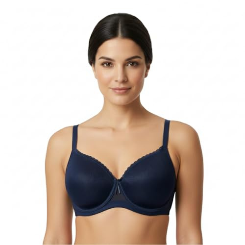 Selene, Sujetador Moldeador para Mujer, Banda Alta Cruzada, con Aros y Copas Acolchadas Decoradas, Colección Violeta, Color Azul, Talla 120C