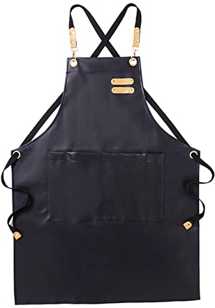Tablier Cuisine PU Cuir Tablier de coiffure Tablier Chef Tablier Cuisine Salon Coiffeur Poche de courroie réglable polyvalente Tablier (Color : Black, Size : OneSize)