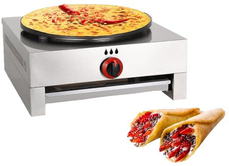 Kindevieft Crepe Maker, 15 Multifunctional Non-stick Gas Pancake Making Machine Commercial Round Crepe Griddle LPG Heating Flat Iron Plate Pancake Maker, Stainless Steel Shell