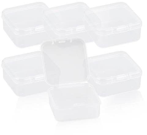 Lotsdonxia Set of 6 Small Rectangular Plastic Containers with Lids, Ideal for Storing Beads, Business Cards, Pills, and Other Small Items (4.5 * 4.5 * 2cm)
