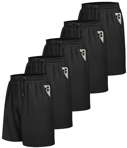 BOOJO 5 Pack Gym Shorts Men UK for Running Sports with Pockets Quick Dry