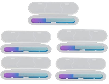 Juego de 5 limas de uñas de cristal: lima de uñas de cristal de doble cara con estuche para una manicura segura y eficiente en casa y en el salón.