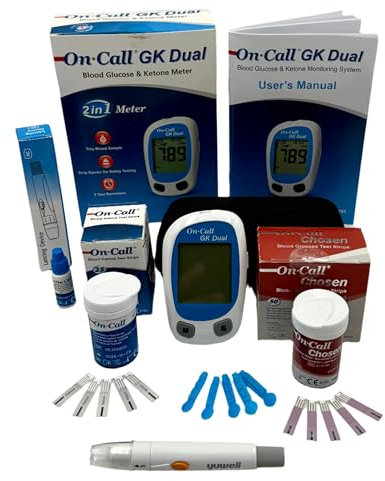 KETONE-GK Dual Glucose & Ketone Testing Kit (mmol/L) for Ketosis & Diabetes Management. 25 Blood Ketone Test Strips 50 Glucose Test Strips, Meter, Lancets, Lancing Device