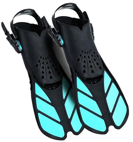 Schnorchelflossen, Flossen Erwachsene Schwimmflossen, Flexibel Einstellbare Schwimmflossen, PP+TPR Material Unisex Taucherflossen für Erwachsene mit Netztasche (Cyan-S/M)