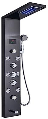 Duschpanel, Duschkranar i ny stil ，Blandare Svart duschpanel for badrum， LED-duschpelare med digital display(Black 8009)