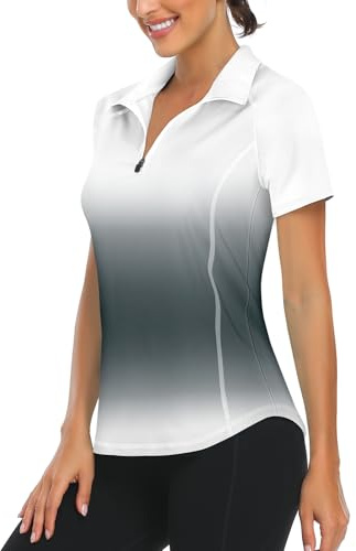 Syphiby Gym Top Women Short Sleeve Polo Shirts 1/4 Zip Up Moisture Wicking Golf Tops Sports Workout Running Tshirt S-XXL