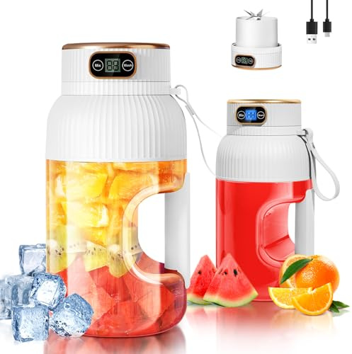 【Migliorato】Fine Life Pro Frullatore/Spremiagrumi/Mixer Portatile Ricaricabile, Nuovo 1200ML Smoothie Maker con Display Digitale per Frutta e Verdura, Due Modalità,Facile Da Pulire,Lama 3D-10,BPA Free