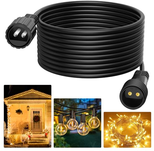 Catena luminosa da 6 m, 2 poli, cavo di prolunga per esterni, IP65, impermeabile, per luci a sfera, luci di Natale, luci di rete, luci a energia solare