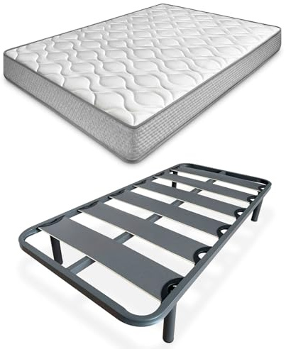 amuéblate Online - Cama Completa con Colchón Carla Reversible + Somier de Láminas Reforzado con 4 Patas Redondas Roscadas, 105 x 190