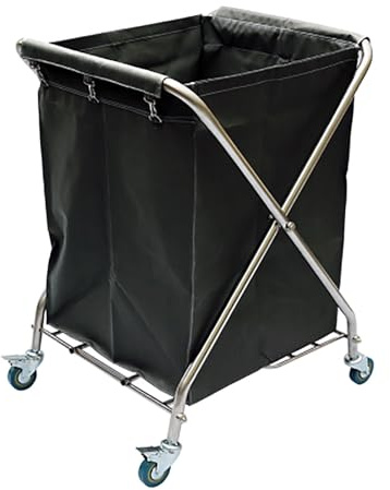 Carrello portabiancheria pieghevole industriale per hotel, cesto di lino con borsa rimovibile, versatile per vestiti, giocattoli e articoli vari, nero