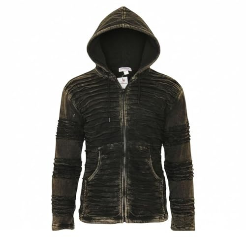 Shopoholic Fashion Mens Fleece Lined Stonewashed Razor Cut Gothic Winter Jacket (M) Black