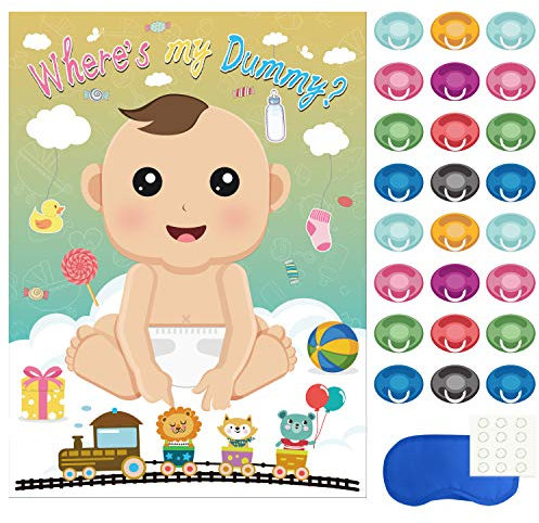 FEPITO Baby Shower Festa Giochi, Perno Il Manichino sul Gioco del Bambino con 24Pcs Ciuccio Adesivi per i Rifornimenti del Partito di Bambino Doccia
