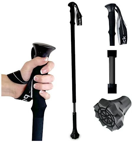 Dynamo Prime Walking Stick for Seniors - Adjustable Walking Cane for Men and Women with Balance Issues - Lightweight & Sturdy All-Terrain Support for Posture & Stability - Black