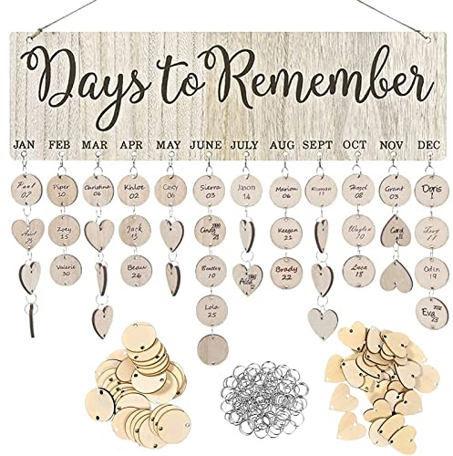 Family Birthday Reminder Calendar Board With Tags,DIY Wooden Birthday Calendar Wall Hanging Plaque,Mother's Day/Birthday/Christmas Gifts for Mom/Grandma(Day to Remember)