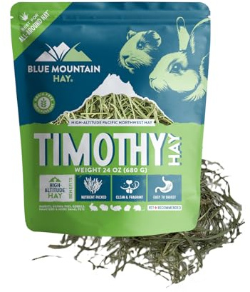 Blue Mountain Hay Fresh High Altitude Timothy Hay Small Animal Food (24 oz), Handpicked Pacific Northwest Farm Harvest, High Fiber Foraging Support, Digestive and Dental Health, All Life Stages