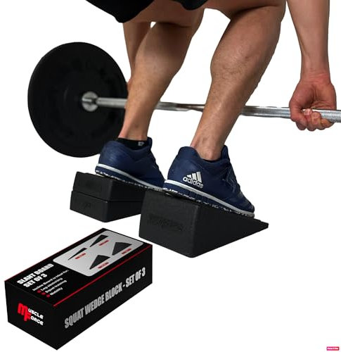 MuscleForge Wadendehner Keil, 3er Set bis 200 kg, 4 Einstellbare Winkel - Wadentrainer für tiefe Kniebeugen, Slant Board Squat Wedge, Mobilisationskeil zur Waden- & Schienbein-Dehnung