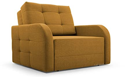 MOEBLO Kindersofa Porto 80 – Schlafsessel Sofa Sessel Jugendsofa Schlafsofa 1-Sitzer Gästebett mit Schlaffunktion und Bettkasten (BxHxT): 101x90x100 cm (Gelb)