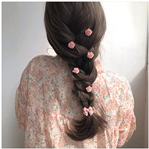6pcs noeud rose fleur épingle à cheveux coeur noeud papillon épingle à cheveux camélia couleur femmes accessoires de cheveux (Rose B)