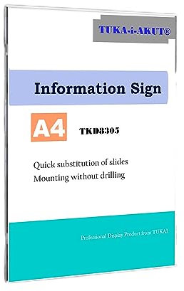 TUKA-i-AKUT A4 Plaque de Porte et de Signalisation, Info Sign Bureau Panneau. Montage sur Mur ou Porte à l'aide de colle, Sans Perçage, Insertions A4 210 x 297 mm, TKD8305-A4