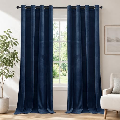 Ystyle Rideau Occultant Velours Lot De 2, 140x260cm, Rideaux Salon Rideau Thermique Isolant Anti Chaud Intérieurs, Rideau Phonique Anti Bruit, Moderne Chambre Maison Dressing, Bleu Foncé