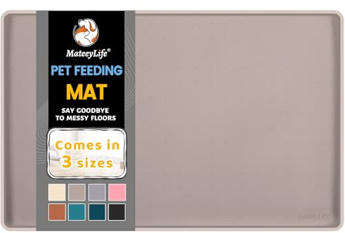 MateeyLife Anti Glisse Tapis Gamelle Chien et Chat, Tapis Silicone Gamelle pour Chien, Plateau Noir pour Bol Chat Grande Taille, Set de Table Silicone Taupe, 60 x 40 cm