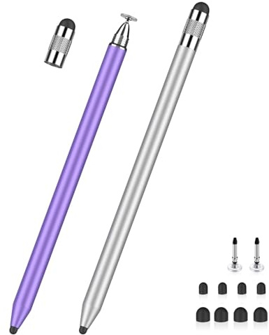 Penna per Tablet MEKO 3 in 1 Penna pour iPad/iPhone/Samsung/Android/IOS, Penna Touch Tablette ad Alta Sensibilità e Precisione con 10 Punte di Ricambio (Argento + Viola)