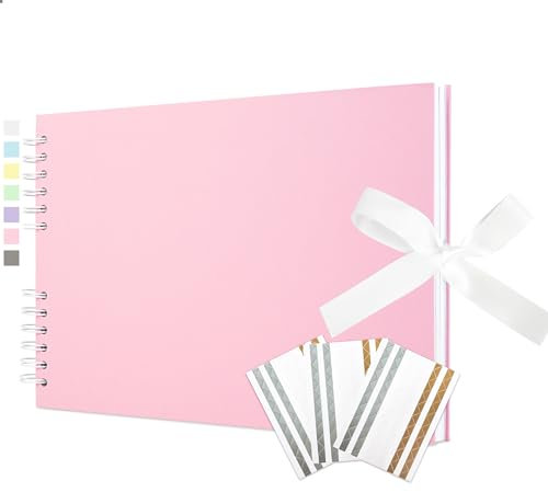 Vienrose Fotoalbum zum Selbstgestalten und Einkleben 21,5 x 29 cm, DIY Scrapbook Album mit 40 weißen Seiten, Spiralalbum für Baby, Hochzeit und Geburtstag, Rosa