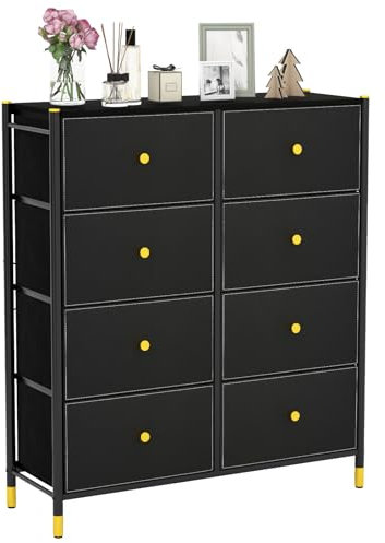 COSTWAY Stoffkommode mit 8 Schubladen, Schubladenkommode mit Metallrahmen, Sideboard mit Verstellbarer Fußpads & Kippsicherung, Korbregal für Wohnzimmer, Schlafzimmer, Flur (8 Schubladen)