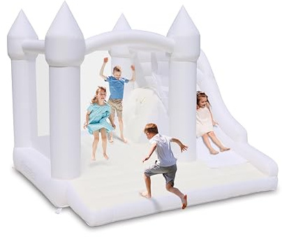 Bounceland Castle Palace Daydreamer Cloud Bounce House, 10.8 ft L x 9.8 ft W x 8.7 ft H, Basketball Hoop, UL Blower Included, Trendy Neutral Color, Fun Slide & Bounce Area, Castle Theme for Kids