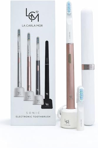La Carla Mor Sonic Electric Toothbrush - Rechargeable Toothbrush with 45-Day Battery, Smart Timer & 3 Brushing Modes - Ideal for Sensitive Teeth - High-Efficiency Electric Cleaning Brush (Pink)