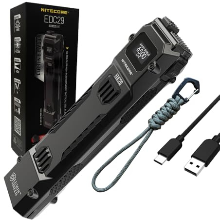 Nitecore EDC29-6500 Lumen Every Day Carry Rechargeable Flashlight with Eco-Sensa USB-C Charging Cable