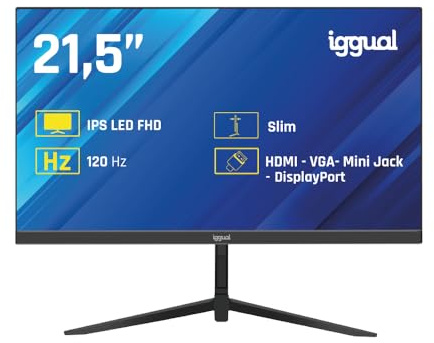 iggual – Monitor Full HD de 21,5 Pulgadas, Pantalla LED con Panel IPS, Monitor con Marco Ultra Fino 1920x1080 (FHD), 120 Hz y Tiempo de Respuesta de 1ms, Conexión VGA Estándar y HDMI 1.4 (ML21S)