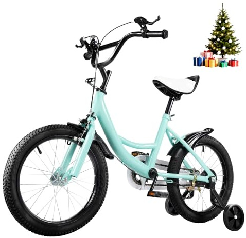 HUOMMGS Vélo pour enfant 40,6 cm (16) pour garçon et fille à partir de 5-8 ans, vélo pour jeunes amélioré avec roues stabilisatrices, hauteur réglable, vélo débutant pour 100–135 cm pour garçons et