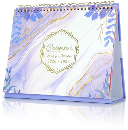 ZEEYUAN Calendario de mesa 2026-2027 planificador familiar, con calendario anual, planificación de 24 meses, calendario mensual del 1 de enero a diciembre