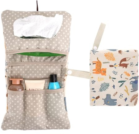 Kaempe Bolsa Pañales Bebe y Bolsa De Cosméticos 2 En 1, Organizador Porta Pañales y Toallitas Bebe Portátil con Asa para Colgar (Animales)