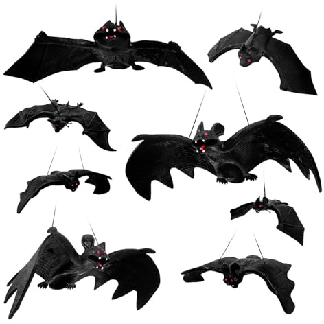 JIAWWAN Pipistrello Halloween Decorazioni, 12 Pezzi Pipistrelli Nero Spaventosi, 3D Pipistrello Giocattolo Realistico di Gomma, Pipistrelli da Appendere Decorazione per Feste di Halloween