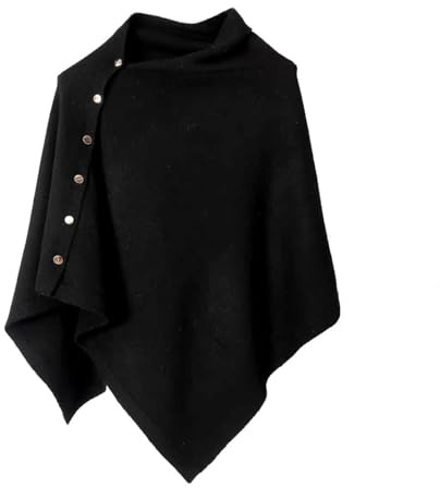 Makroyl Women's Versatile Knitted Shawls Scarf Poncho Sweater Capes with Buttons Lightweight Spring Summer Fall Winter Wraps (Black)