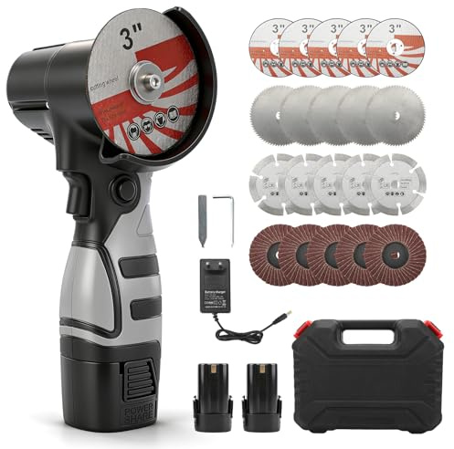 Mini amoladora angular con batería de 16,8 V con 2 baterías de 2000 mAh, 15 discos de corte y 5 discos abrasivos, batería de 75 mm Flex, motor sin escobillas de 19500 RPM para cortar, pulir, lijar