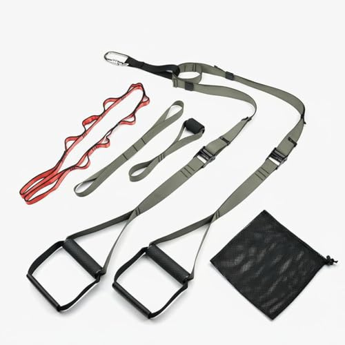 MotiveTech Equipo de Entrenamiento en Suspensión Uso Interior y Exterior Cintas de Entrenamiento en Suspensión Portátil para Viaje , Verde Militar