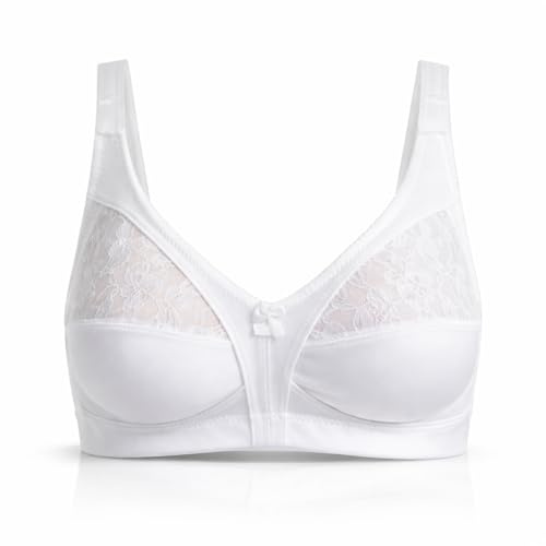 ITRAT Women’s Non-Wired Bra, Full Coverage Lace Bra, Soft Cup Non-Padded Bra, Breathable Mesh Comfort Bra with Firm Support (UK, Cup & Band, 42, DD, White)