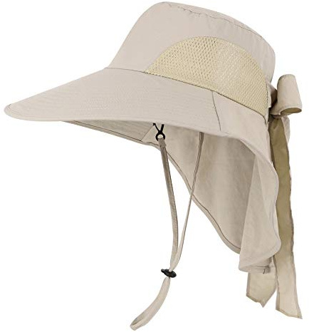 Toppers Cappello da sole arrotolabile UPF 50+, a tesa larga, con patta per il collo, Coda di cavallo Bow_kaki, Taglia unica
